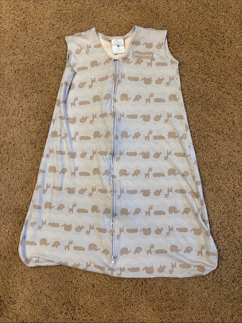 Halo Light Blue and Tan Animal Print Sleeveless Sleep Sack, size 12-18 months